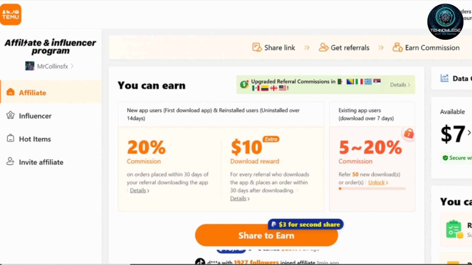 temu affiliate commission